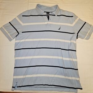 Nautica Men's Light Blue Striped Polo Shirt
